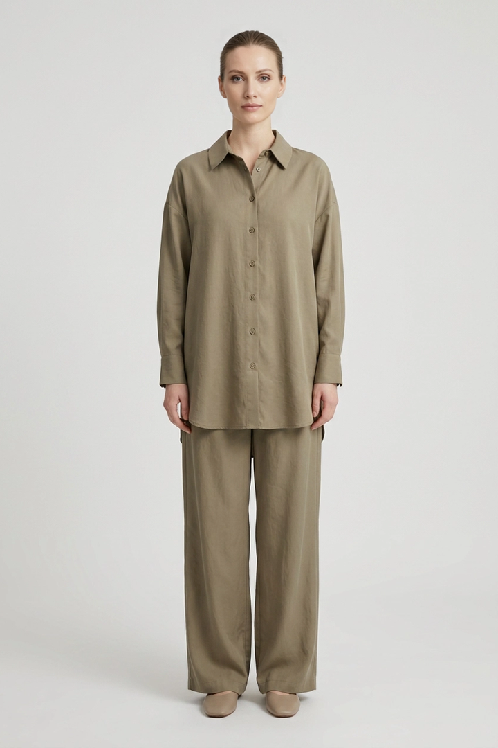 Olive | Relaxed Shirt Pant Set — Green (front)
