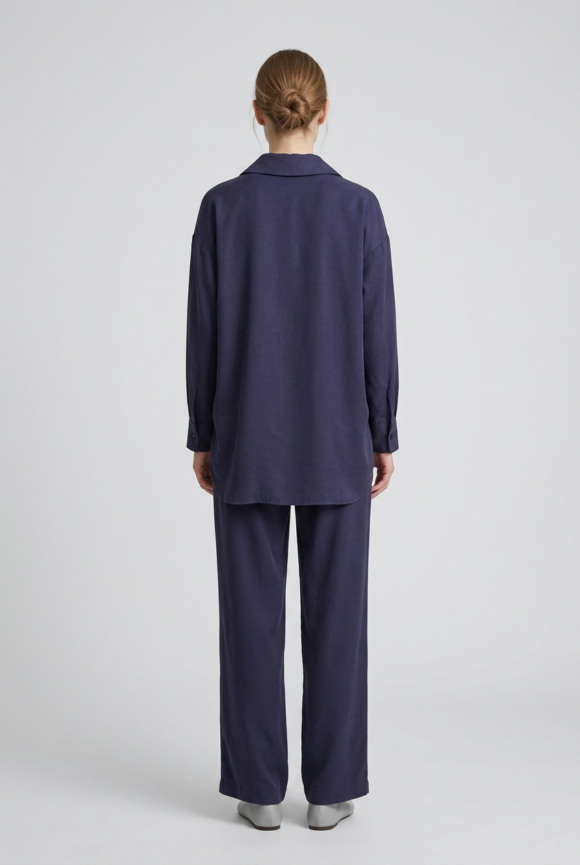 Olive | Relaxed Shirt Pant Set — Navy (back)