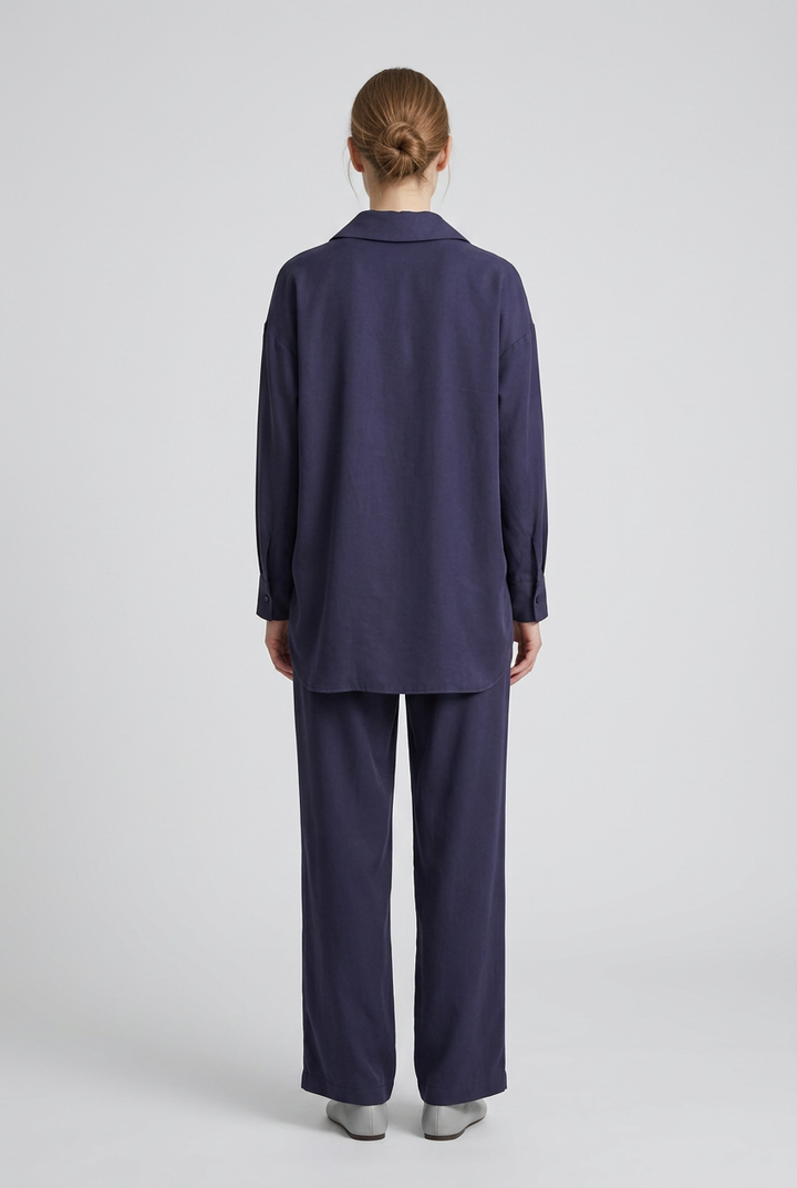Olive | Relaxed Shirt Pant Set — Navy (back)