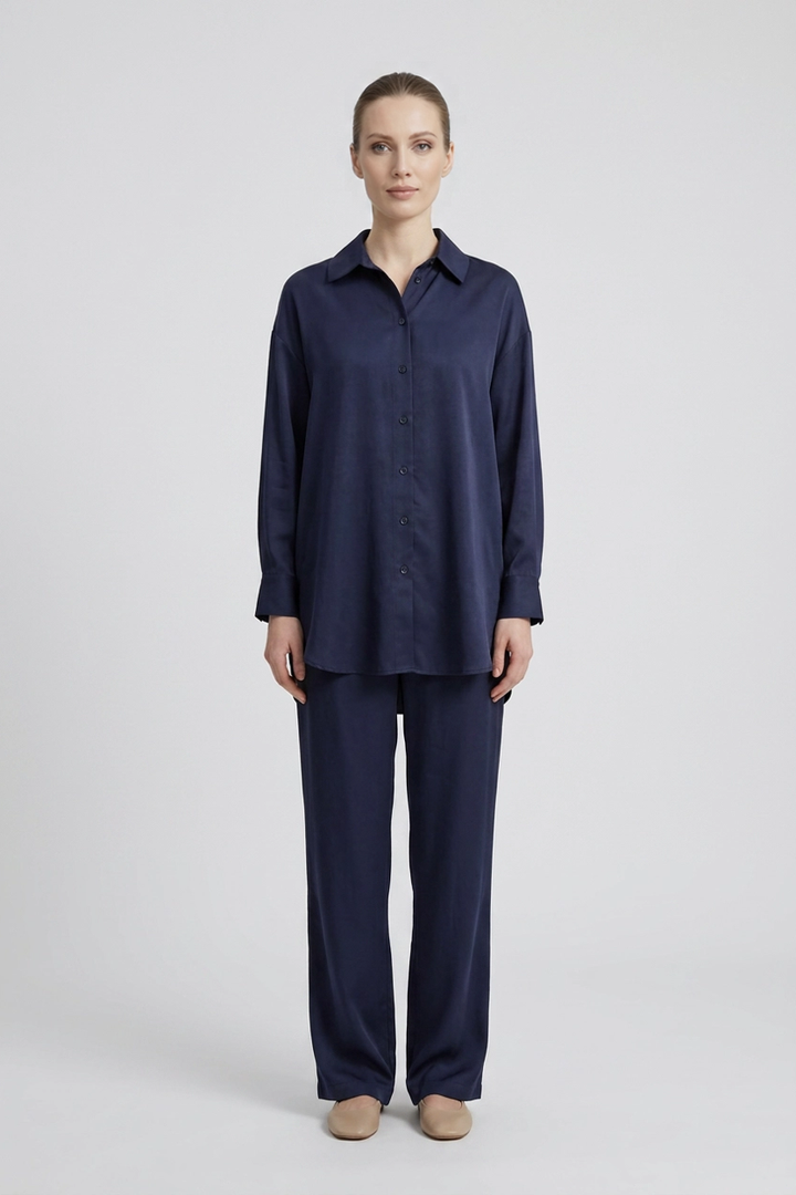 Olive | Relaxed Shirt Pant Set — Navy (front)