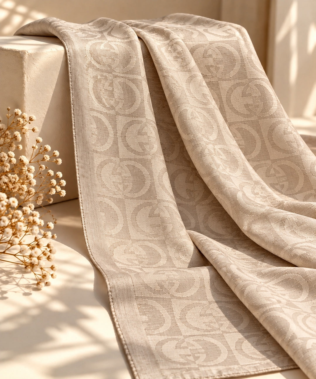 Catena | Chain Link Jacquard Shawl — Beige (front)