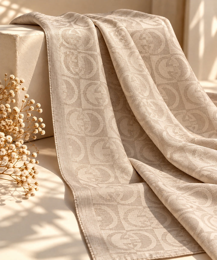Catena | Chain Link Jacquard Shawl — Beige (front)