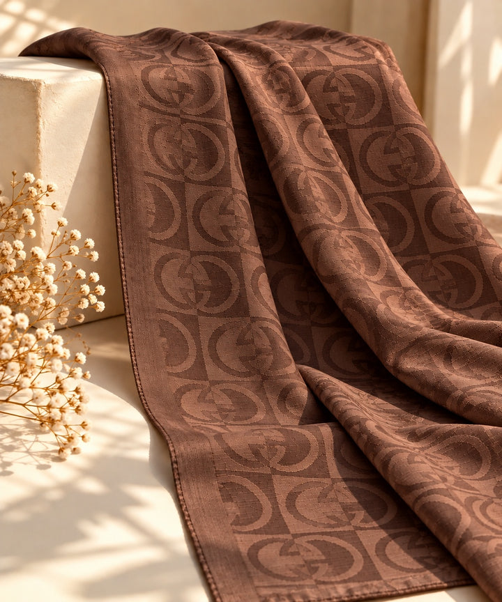 Catena | Chain Link Jacquard Shawl — Dark Brown (front)