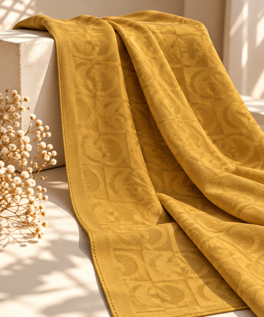 Catena | Chain Link Jacquard Shawl — Mustard (front)
