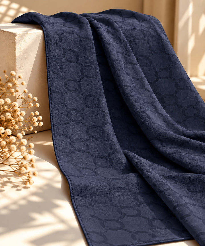 Catena | Chain Link Jacquard Shawl — Navy Blue (front)