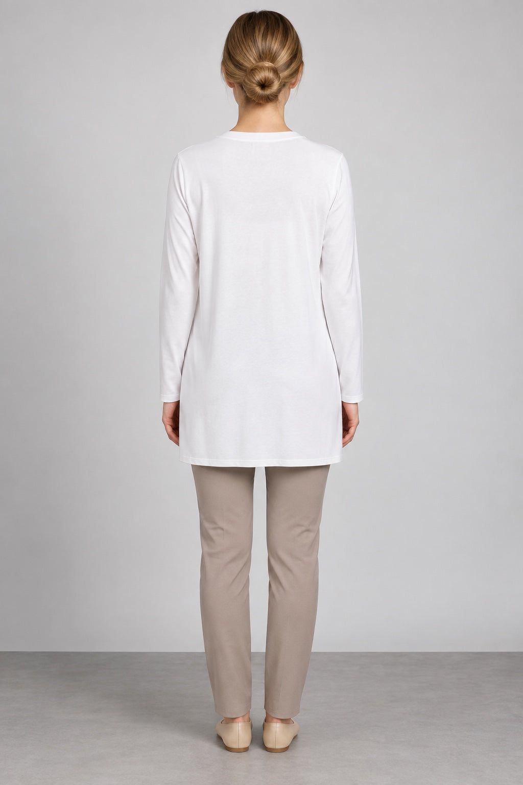Liv | Crepe Long-Sleeve Top — White (back)