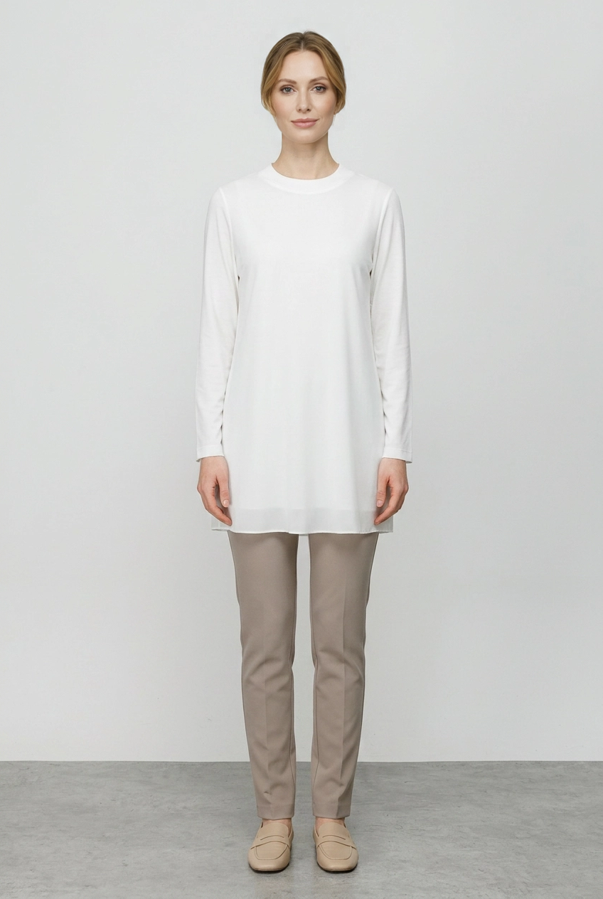 Liv | Crepe Long-Sleeve Top — White (front)