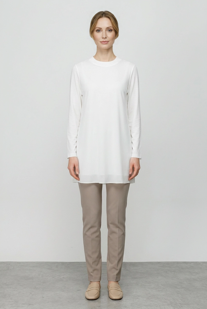 Liv | Crepe Long-Sleeve Top — White (front)