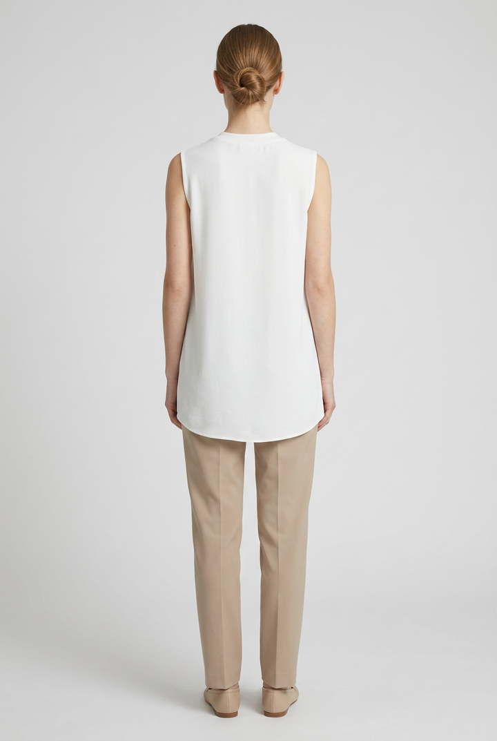 Romy | Crepe Sleeveless Shell Top — White (back)