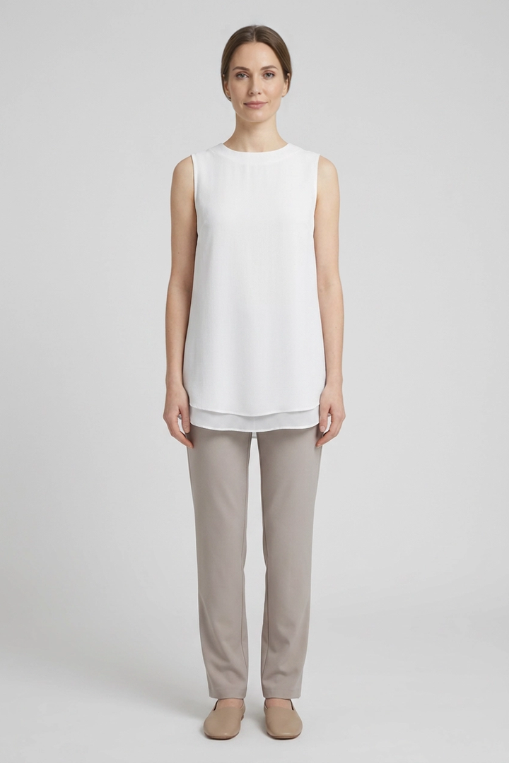 Romy | Crepe Sleeveless Shell Top — White (front)