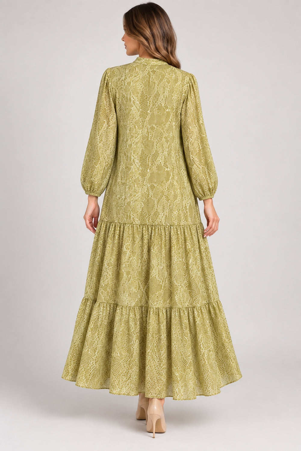 Anais | Python Print Belted Shirt Dress — Green (back)