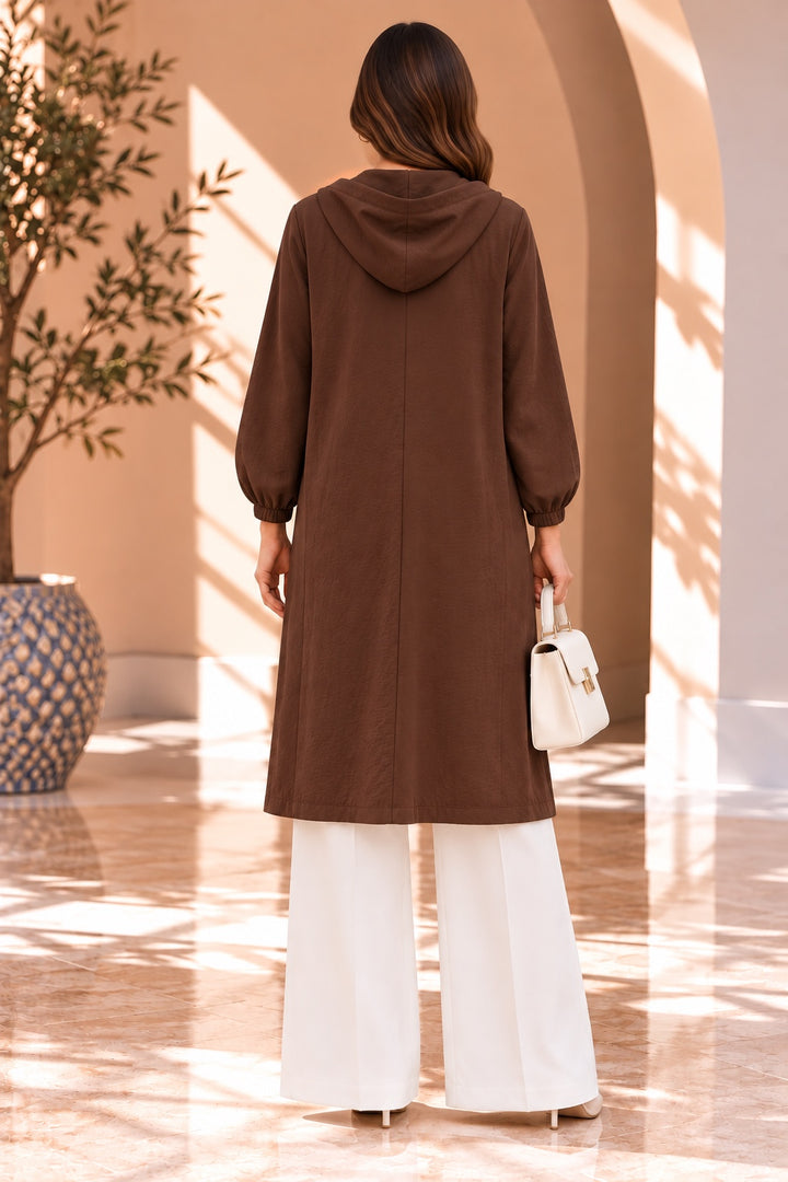 Vesper | Utility Snap Button Cape — Brown (back)