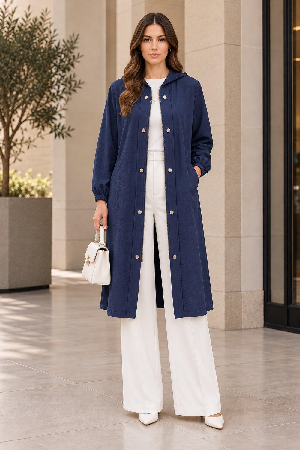 Vesper | Utility Snap Button Cape — Navy (front)