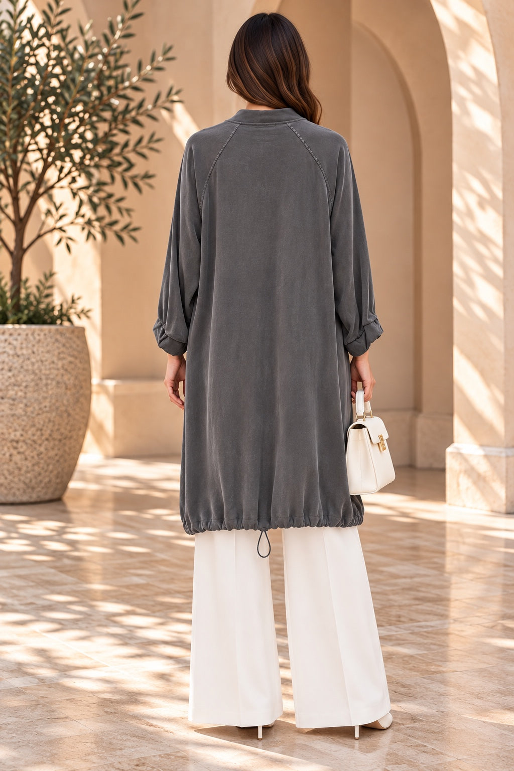Nora | Hooded Snap Button Cape — Black (back)