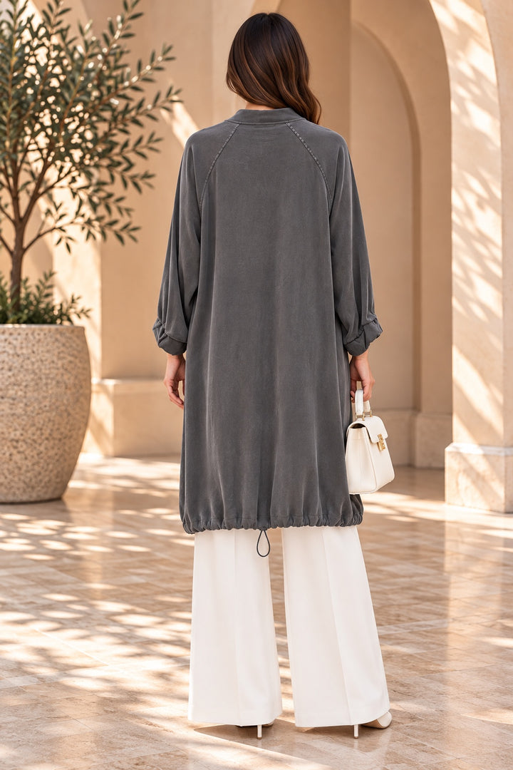 Nora | Hooded Snap Button Cape — Black (back)