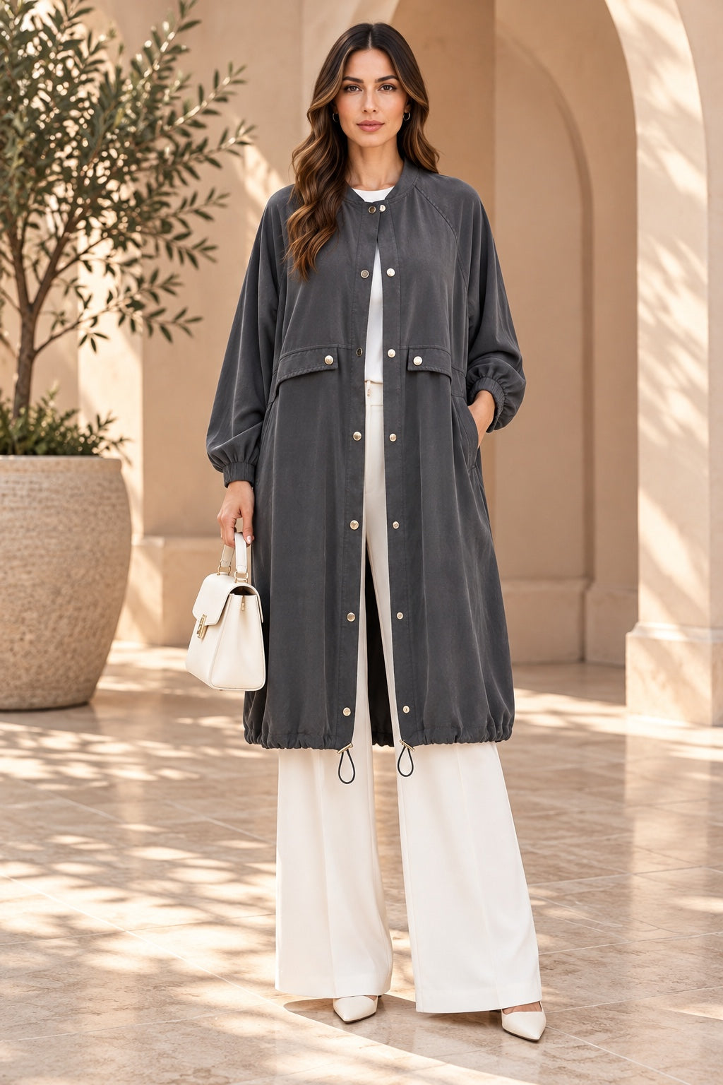 Nora | Hooded Snap Button Cape — Black (front)