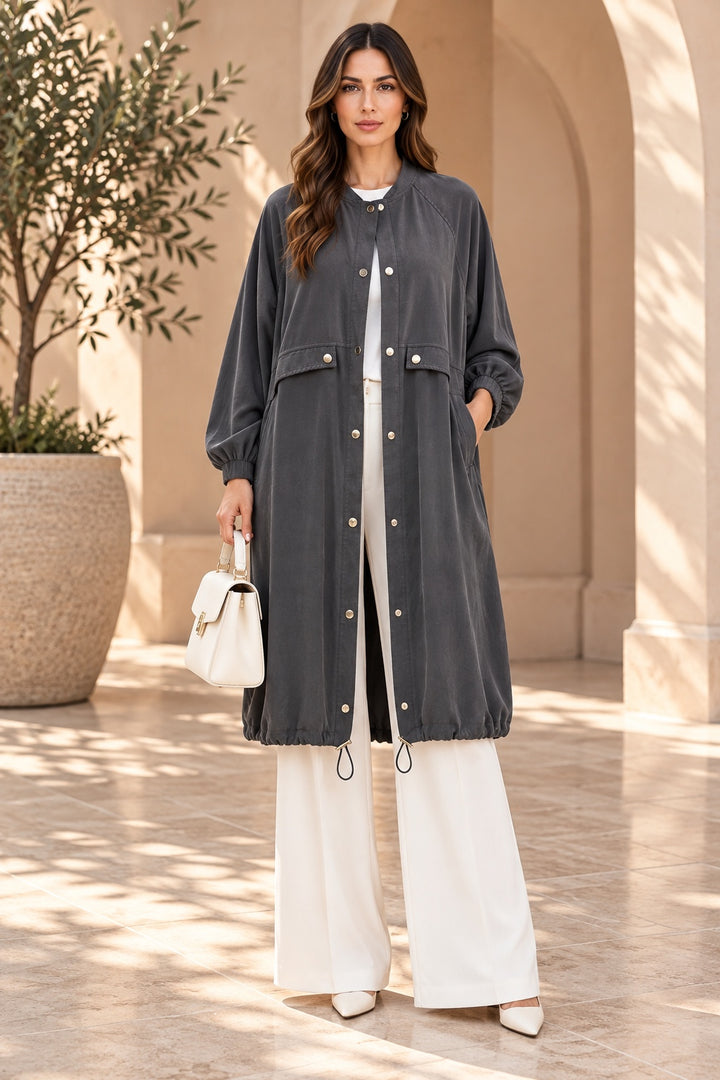 Nora | Hooded Snap Button Cape — Black (front)