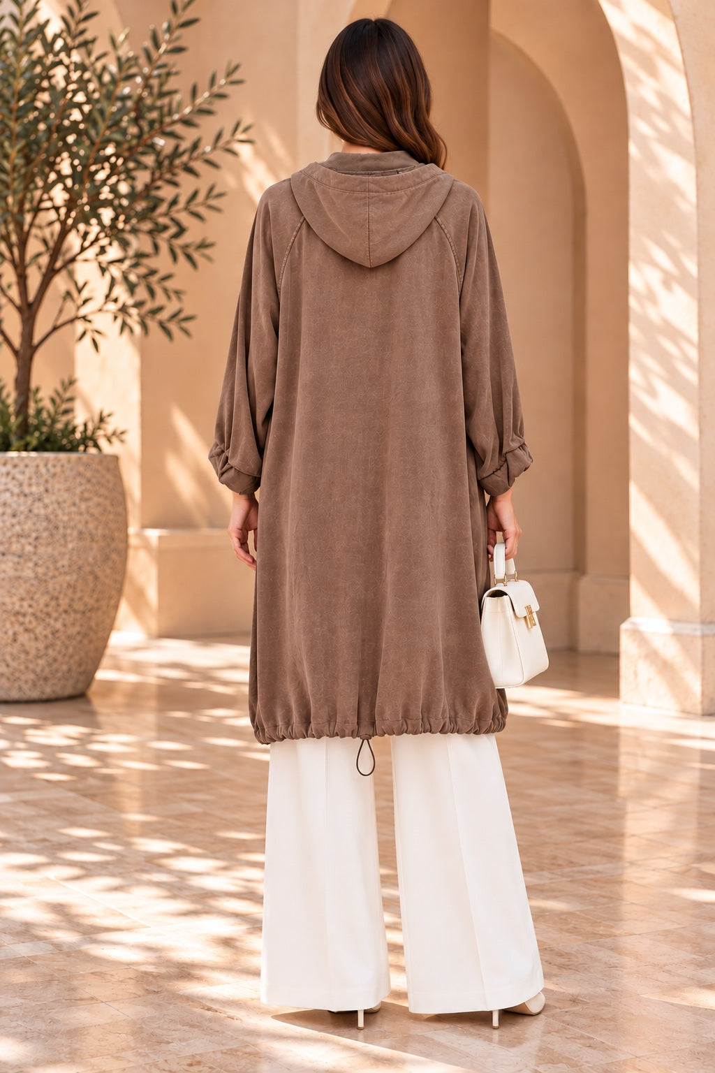 Nora | Hooded Snap Button Cape — Brown (back)
