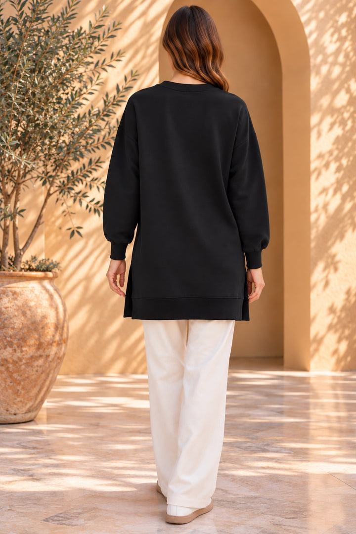 Blaze | Crew Neck Sweatshirt Tunic — Black (back)
