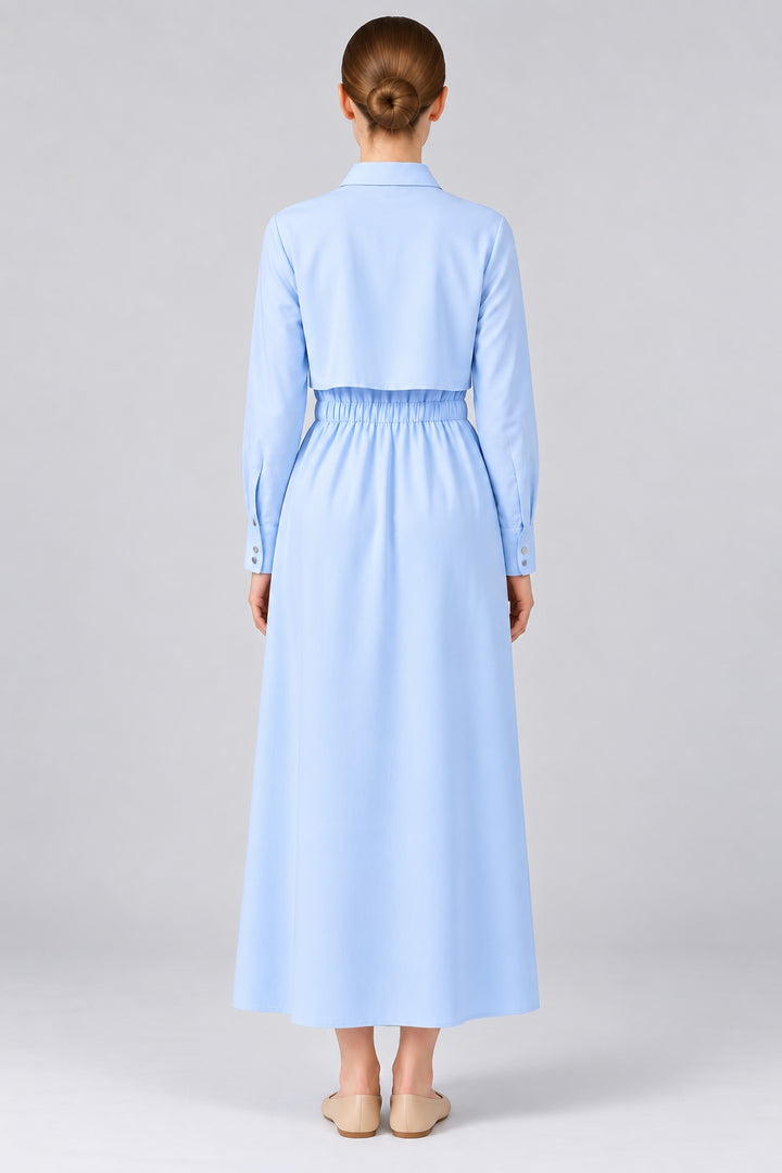 Blythe | Crinkle Tie Neck Dress — Blue (back)