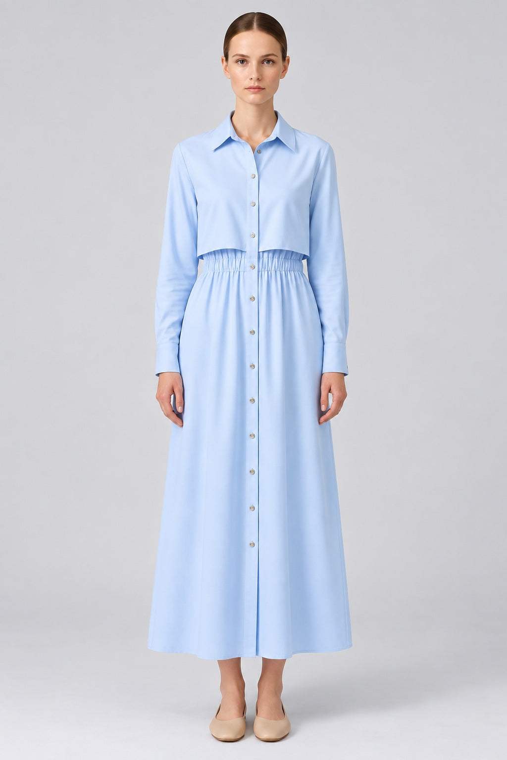 Blythe | Crinkle Tie Neck Dress — Blue (front)