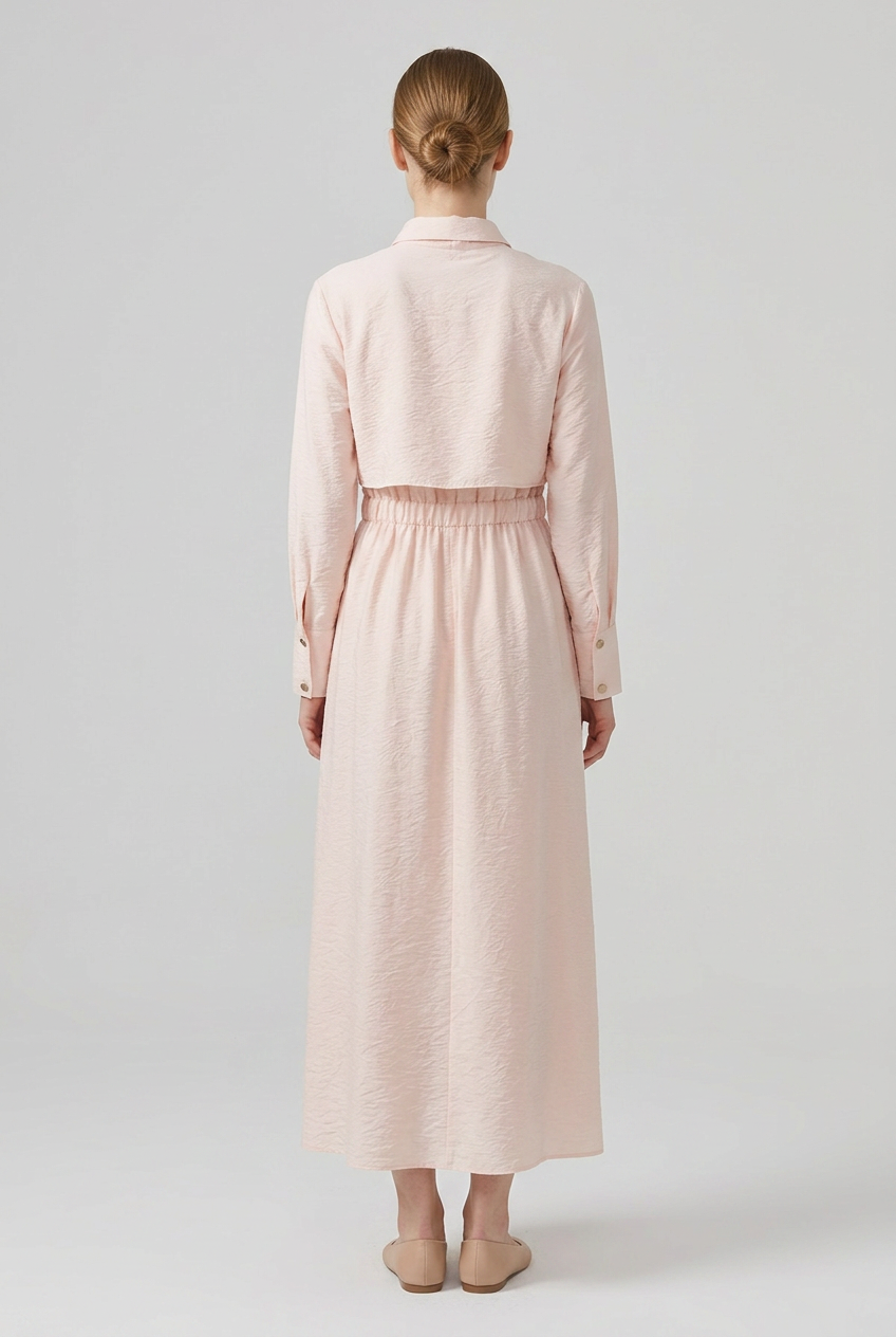 Blythe | Crinkle Tie Neck Dress — Pink (back)