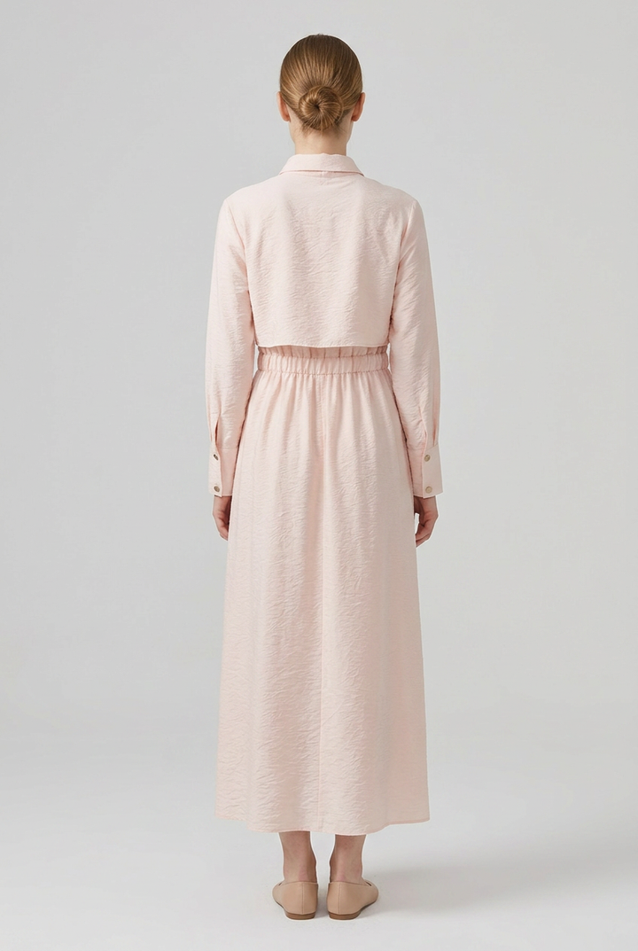 Blythe | Crinkle Tie Neck Dress — Pink (back)