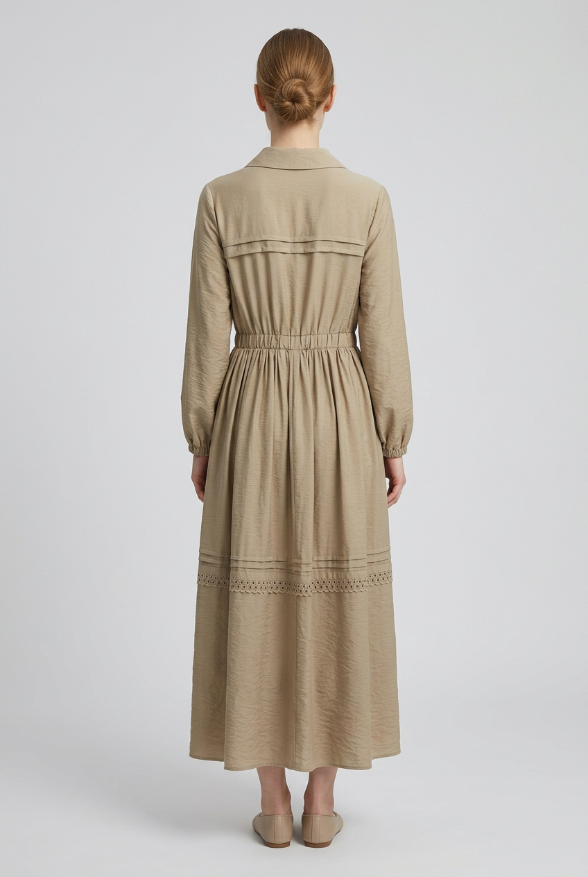 Sable | Eyelet Zip Front Dress — Beige (back)