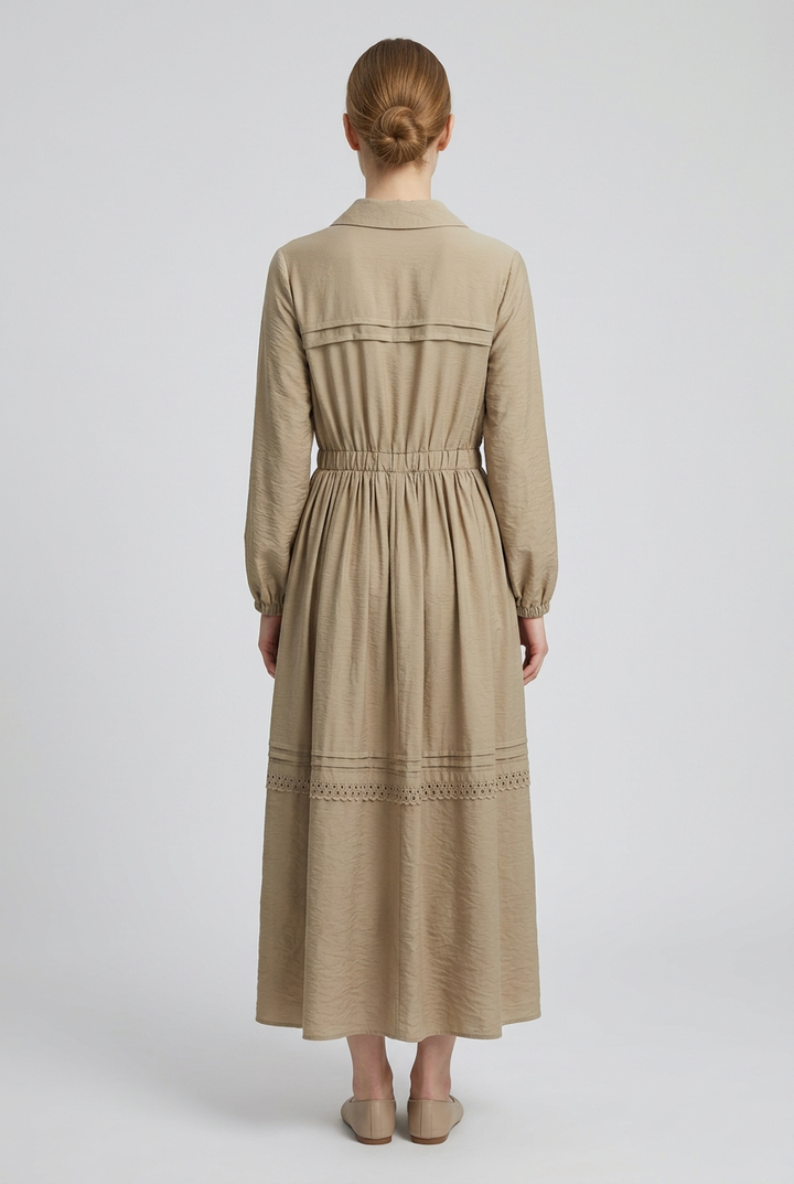 Sable | Eyelet Zip Front Dress — Beige (back)