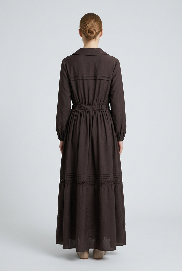 Sable | Eyelet Zip Front Dress — Brown (back)