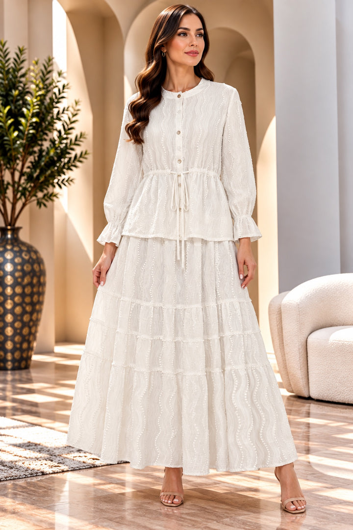 Honor | Textured Cotton Two-Piece Set — White (front)
