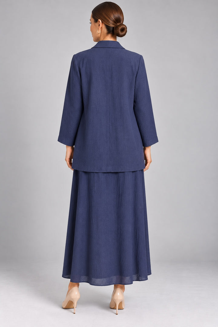 Selene | Linen Blazer Dress Set — Navy (back)