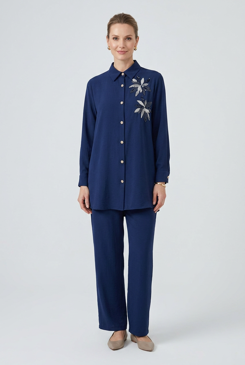 Rubie | Sequin Bow Two-Piece Set — Navy