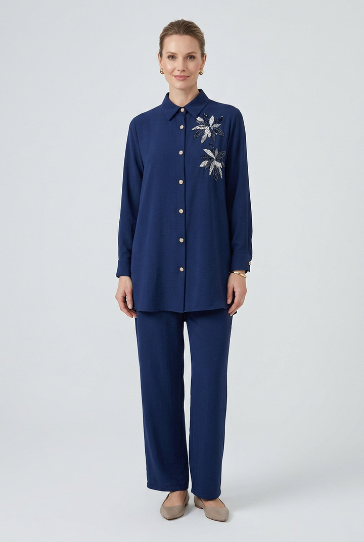 Rubie | Sequin Bow Two-Piece Set — Navy