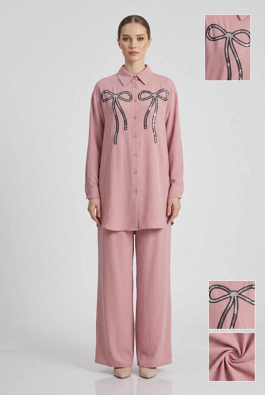 Rubie | Sequin Bow Two-Piece Set — Pink