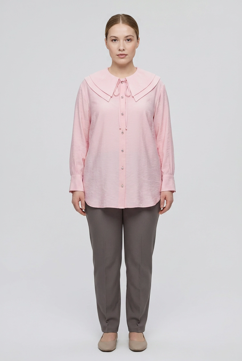 Soleil | Wide Collar Blouse — Pink (front)