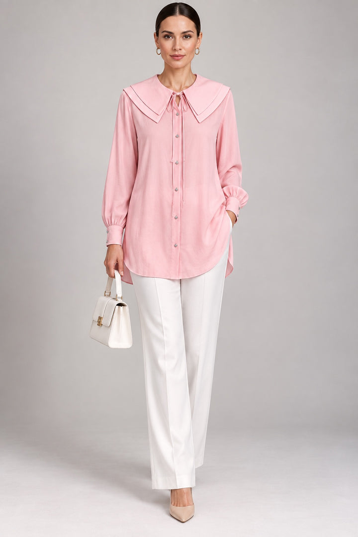 Soleil | Wide Collar Blouse — Pink (front)