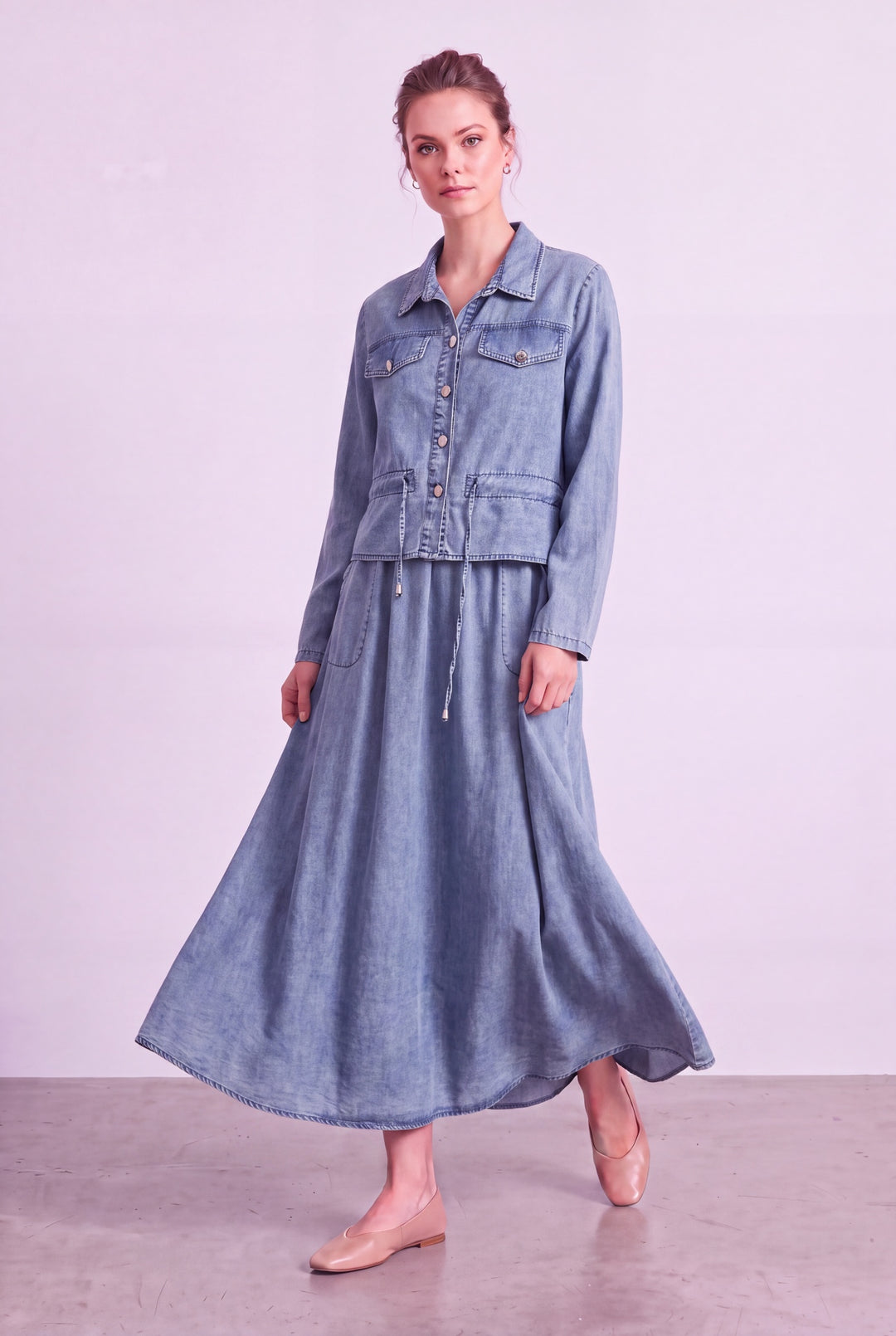 River | Denim Jacket Dress Set — Light Blue (front)