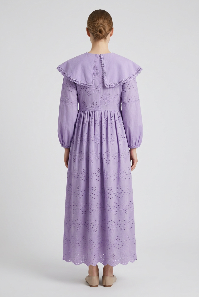 Flora | Eyelet Sailor Collar Dress — Purple (back)