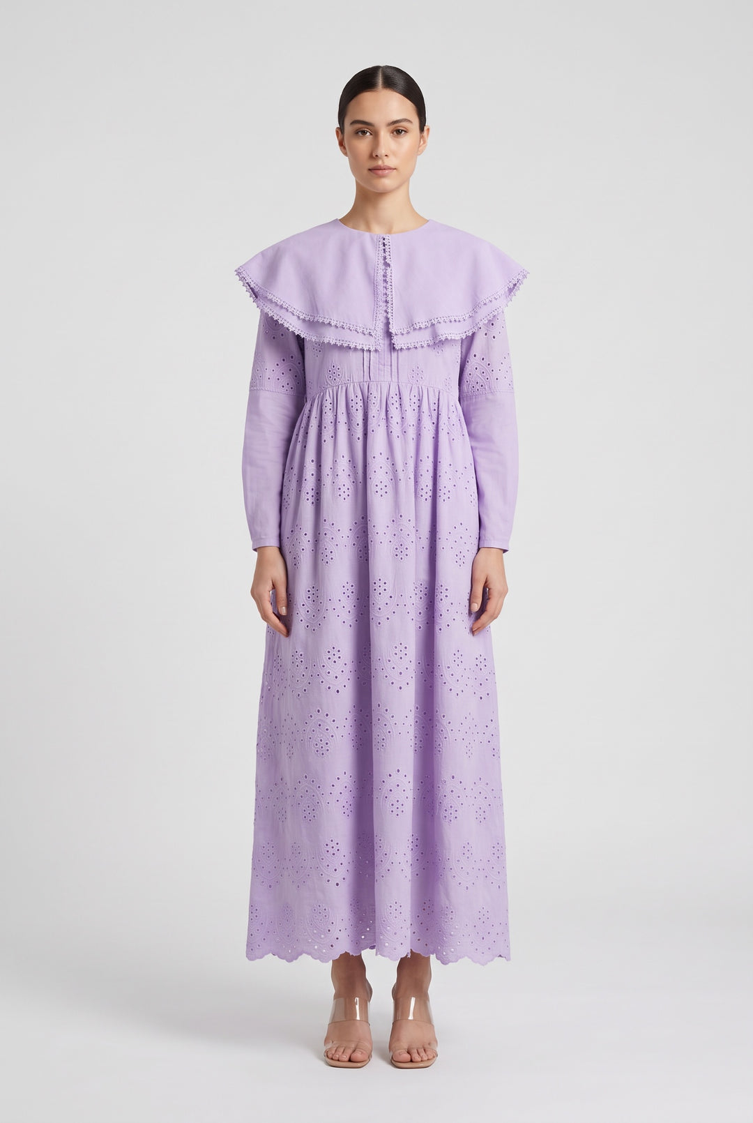 Flora | Eyelet Sailor Collar Dress — Purple (front)