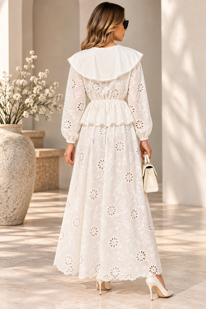 Clara | Eyelet Peter Pan Collar Set — White (back)