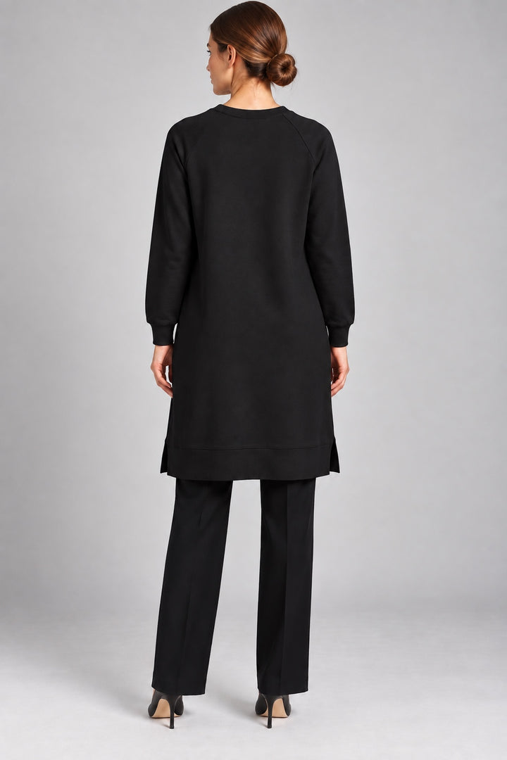 Fern | Leaf Applique Sweatshirt Tunic — Black (back)