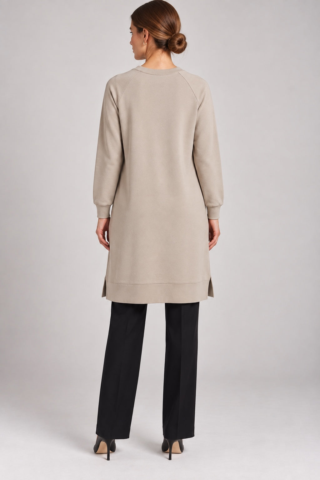 Fern | Leaf Applique Sweatshirt Tunic — Vison (back)