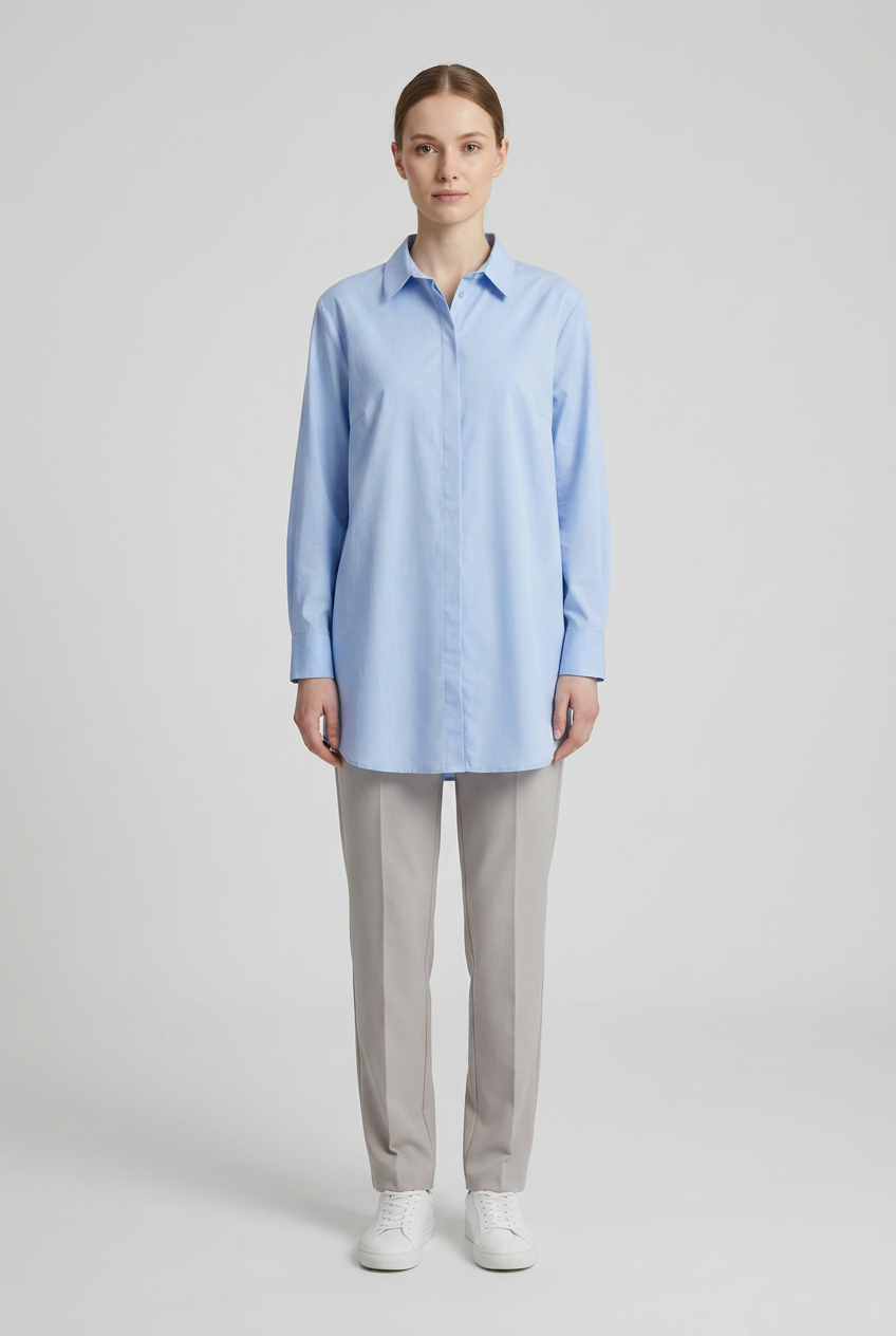 Skye | Oversized Poplin Shirt — Blue (front)