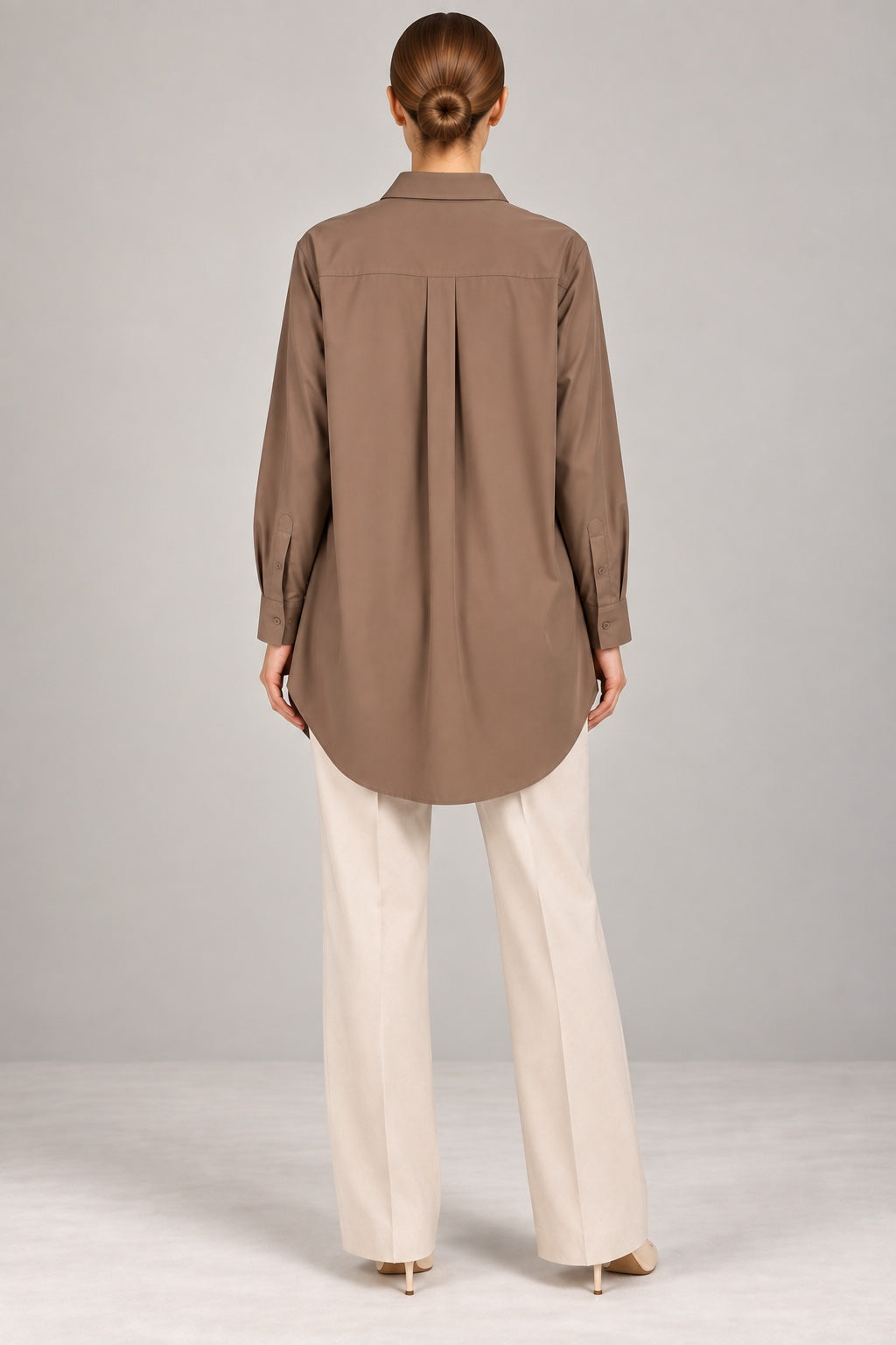 Skye | Oversized Poplin Shirt — Mocha (back)