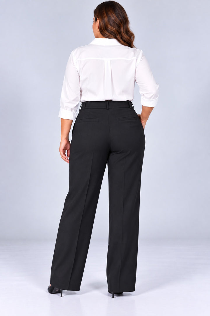 Hadley | Center Crease Straight Trousers [CLEARANCE -50%] — Black (back)