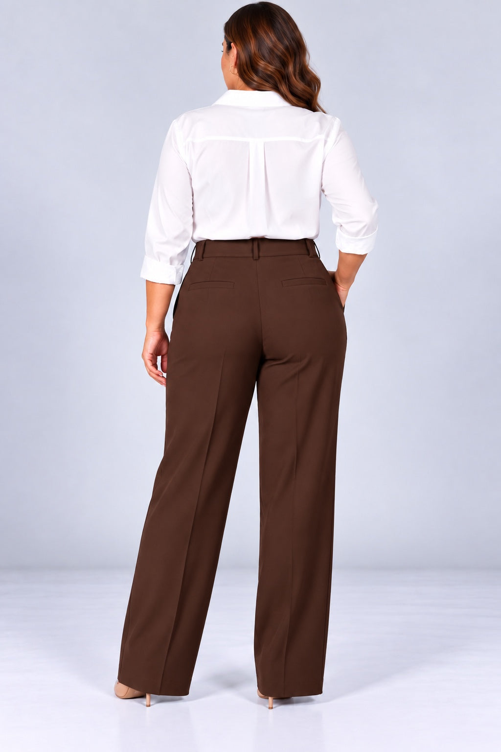 Hadley | Center Crease Straight Trousers [CLEARANCE -50%] — Brown (back)