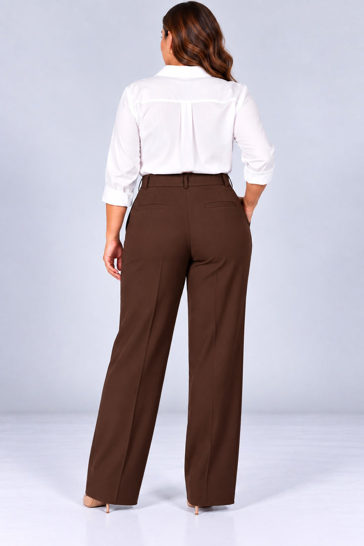 Hadley | Center Crease Straight Trousers [CLEARANCE -50%] — Brown (back)