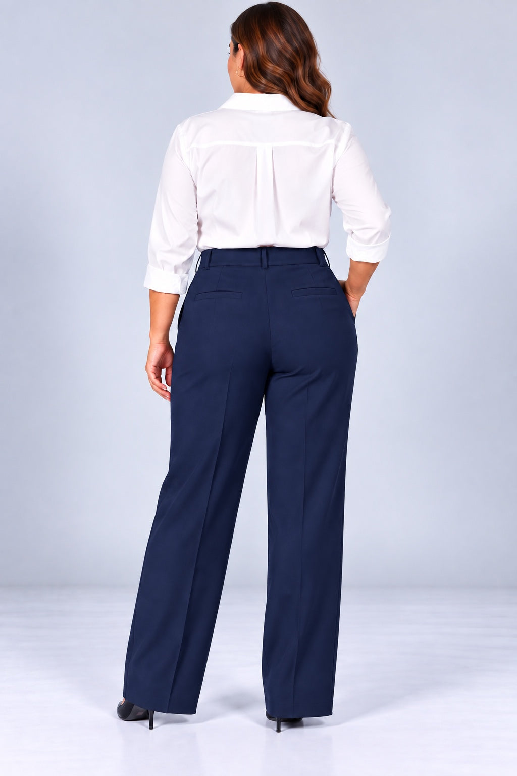 Hadley | Center Crease Straight Trousers [CLEARANCE -50%] — Navy (back)