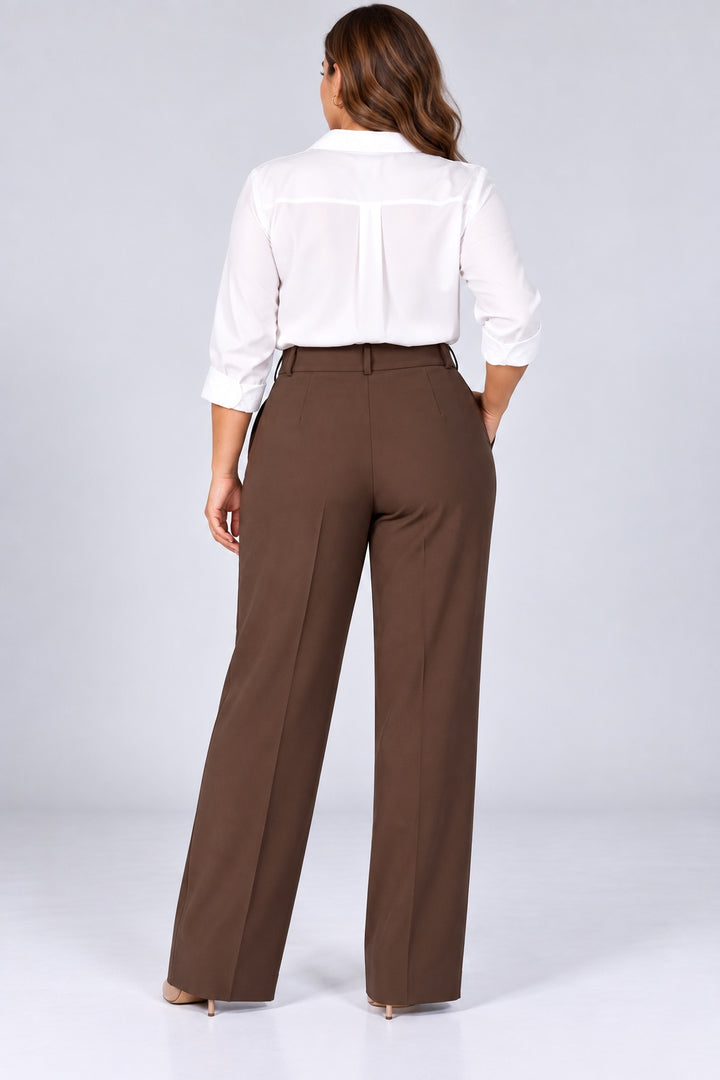 Sloane | Pleated Tailored Trousers [CLEARANCE -50%] — Brown (back)